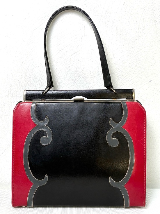 Vintage Handbags - Vintage 50s 60s MCM Midcentury Modern Structured Satchel Bag Art Deco Western